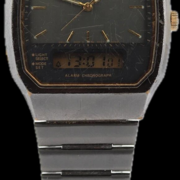 Vintage 1992 Seiko H601-5479 Ana Digi Men\'s Quartz LCD Wristwatch Japan PVD